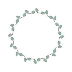 Eucalyptus Leaves Wreath Elegant Natural Greenery Design Round Floral Arrangement Botanical Decor . Hand drawn flat vector illustration isolate on white .