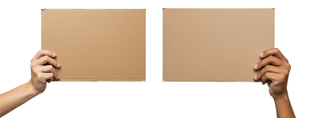 Two hands hold blank cardboard signs, perfect for custom messages and announcements