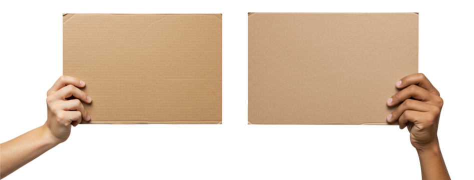 Two hands hold blank cardboard signs, perfect for custom messages and announcements