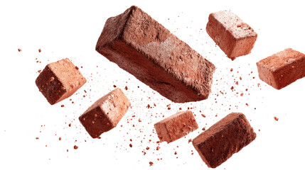 Floating Bricks and Small Pieces of Bricks isolated on transparent background Remove png, Clipping Path, pen tool