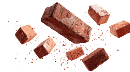 Floating Bricks and Small Pieces of Bricks isolated on transparent background Remove png, Clipping Path, pen tool