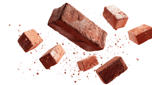 Floating Bricks and Small Pieces of Bricks isolated on transparent background Remove png, Clipping Path, pen tool