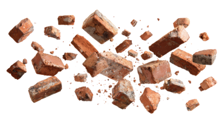 Floating Bricks and Small Pieces of Bricks isolated on transparent background Remove png, Clipping Path, pen tool