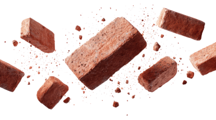Floating Bricks and Small Pieces of Bricks isolated on transparent background Remove png, Clipping Path, pen tool