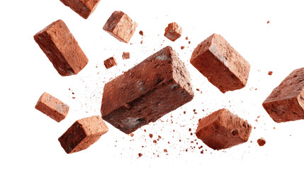 Floating Bricks and Small Pieces of Bricks isolated on transparent background Remove png, Clipping Path, pen tool
