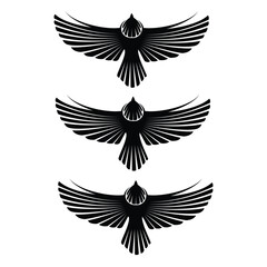 Set of Three Flying Bird Silhouettes in Minimalist Style