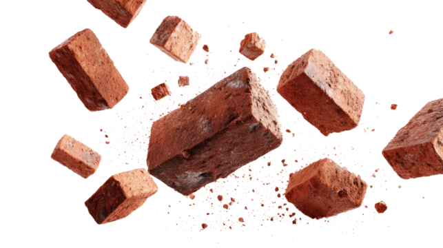 Floating Bricks and Small Pieces of Bricks isolated on transparent background Remove png, Clipping Path, pen tool - Powered by Adobe