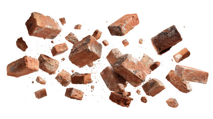 Floating Bricks and Small Pieces of Bricks isolated on transparent background Remove png, Clipping Path, pen tool