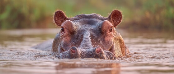 Fototapeta premium The Hippo Swimming Gracefully in Its Natural River Habitat