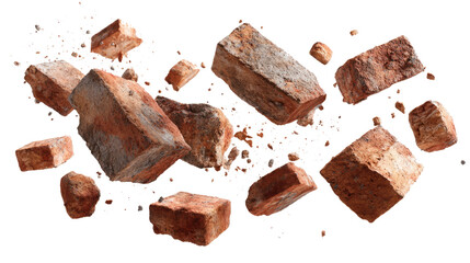 Floating Bricks and Small Pieces of Bricks isolated on transparent background Remove png, Clipping Path, pen tool