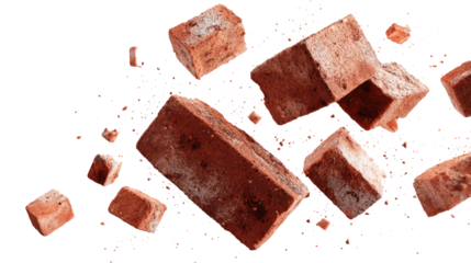 Floating Bricks and Small Pieces of Bricks isolated on transparent background Remove png, Clipping Path, pen tool