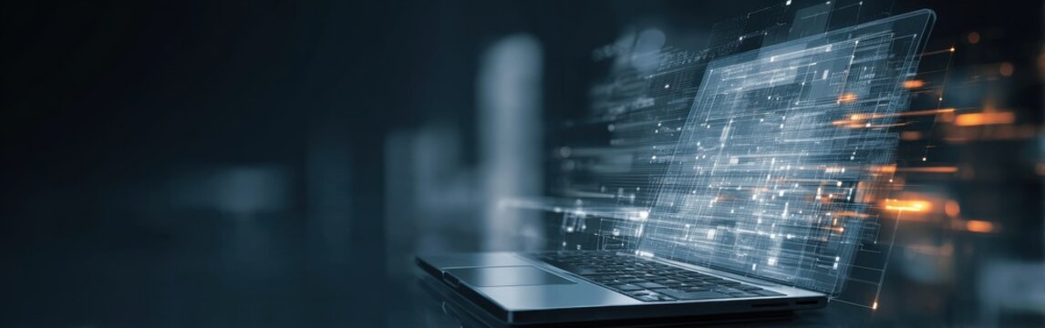 A laptop displays SAP S4HANA software, showcasing data integration and analytics. This setup supports business decision-making in a modern office environment.