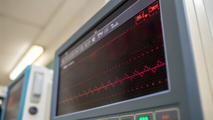 Medical monitor displaying vital signs with a digital readout in a healthcare setting.