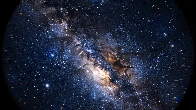 Breathtaking Ultra High Resolution Animation of Galactic Core with Swirling Nebulae and Dense Star Fields Against Dark Backdrop Perfect for Astronomy Education and Scifi Visualizations