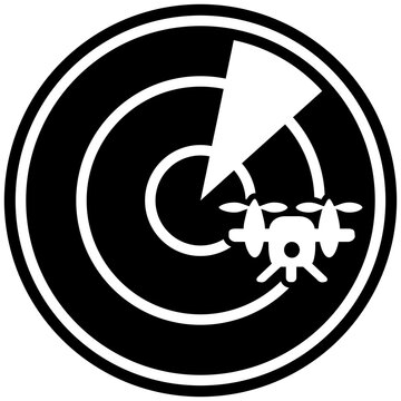 Icon zur Drohnenabwehr und Luftraum&uuml;berwachung mit Radar. Zeigt einen Quadrocopter in der Erfassungszone eines Radarschirms. Ideal f&uuml;r Sicherheit und Technologie.