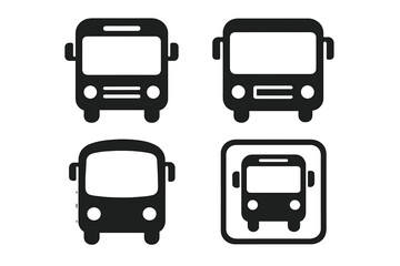 Bus icon set. Public transport icons. Vector transportation symbols. Bus stop sign & button. Travel, tour & school bus pictogram collection. Web & app logo illustration.