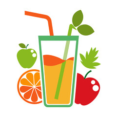 glass of orange juice and fruits