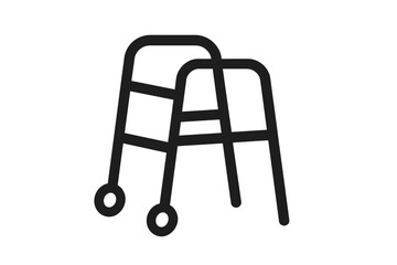 Walker icon. Mobility aid for elderly and disabled people. Walking frame for seniors. Medical equipment for rehabilitation, support, and healthcare. Physiotherapy concept vector.