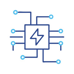Microchip with lightning symbol, technology concept