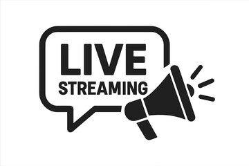 Live streaming announcement with megaphone icon. Speech bubble for online broadcast, webinar, podcast, or marketing promotion. Digital media communication concept vector.