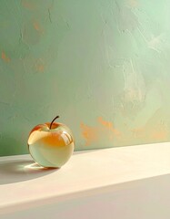 秋の木漏れ日とガラスのリンゴが生む静寂な空間背景素材