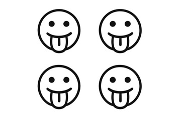 Taste icon set. Tongue stick out smiley face. Simple vector illustration. Funny goofy playful emoticon collection. Licking food delicious symbol. Isolated graphic element sign.