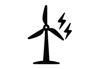 Wind turbine icon for renewable energy. Eco friendly power generation concept. Sustainable electricity source symbol. Clean green energy technology silhouette vector illustration.