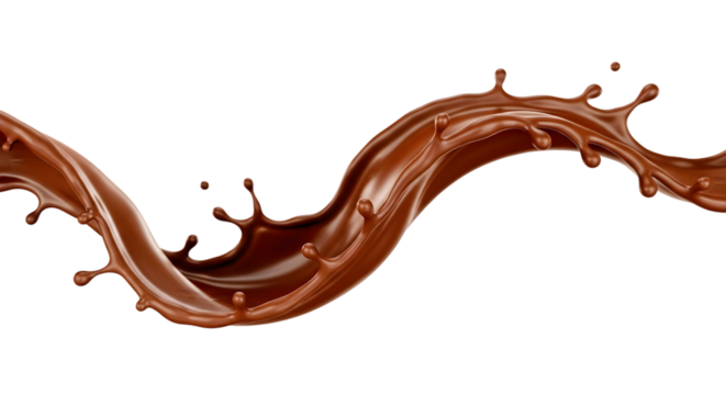 Chocolate splash a dynamic swirl of liquid chocolate isolated on a white background for product visualization and advertising