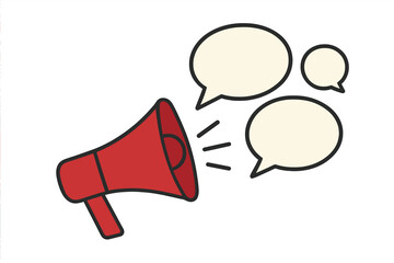 Megaphone Announcing Speech Bubbles Vector Illustration, Loudspeaker Communication Concept, Blank Dialog Balloons, Flat Isolated Clipart for Message or Announcement, Transparent Background Design