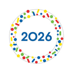 2026 text in colorful sprinkle circle.