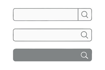 Minimalist search bar vector collection with magnifying glass icon, modern UI web search interface templates, blank input fields, search box design elements, editable isolated graphics set