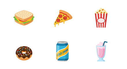 Collection of popular fast food and drink icons, perfect for graphic design projects.
