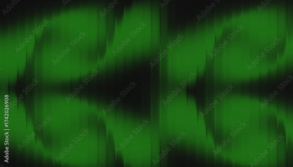 Wall mural green wave distortion abstract background with digital texture and mirrored gradient flow. modern te