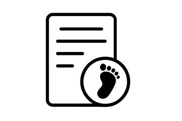 Birth certificate icon vector. Baby footprint stamp for newborn identification document. Official birth registration and identity verification symbol. Legal paper concept.