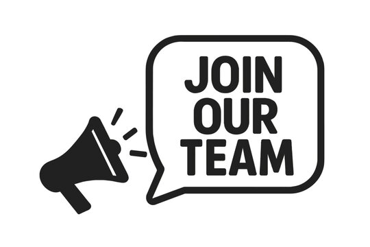 Join our team announcement with megaphone icon. We are hiring job vacancy concept. Recruitment message in speech bubble. Business HR graphic for poster. Vector illustration. - Powered by Adobe