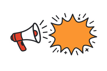 Megaphone announcement blast with empty speech bubble. Loudspeaker vector illustration for advertising, marketing, communication, promotion, attention, sale event and alert concept. Isolated on white.