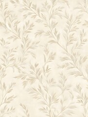 Intricate botanical pattern showcases graceful branches adorned with delicate leaves, presenting a seamless floral arrangement with soft, neutral hues of cream and beige, evoking a sense of subtle...