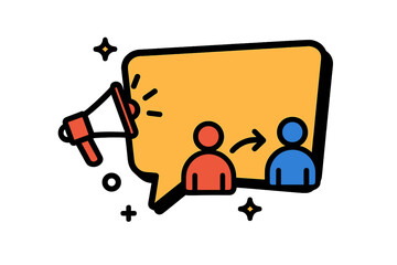 Refer a Friend Banner Vector Illustration. Megaphone Announcement Sign, Social Referral Program Icon, Network Communication, Invite Friends, Connect People, Reward Promotional Concept Design