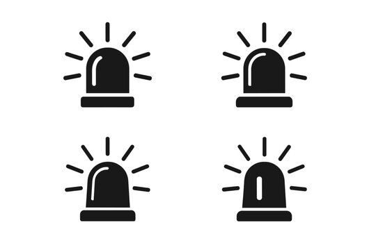 Siren light emergency flasher icon set. Vector alarm symbol collection. Police or ambulance attention signal. Danger warning beacon pictogram for web and mobile apps.