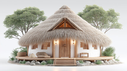 Modern tropical villa with sloped roof and open veranda