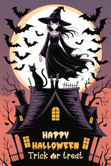 halloween background with witch and pumpkin