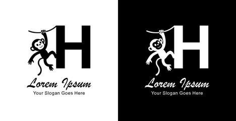 The logo design of a monkey hanging combined with the letter H