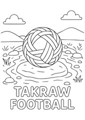 coloring book takraw football ball floating in water pond