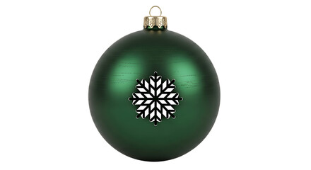 Dark green Christmas ornament with white snowflake design isolated on a transparent background holiday
