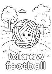 coloring book takraw football ball on park path with trees
