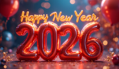Glossy bloon bubble text effects happy new year  2026, glossy bloon Text effects 2026, glossy bubble text effects 2026, happy new year , vibrant pink color of text, vibrant yellow color text