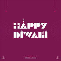 Happy Diwali Typography on Purple Background Social Media Post Banner template