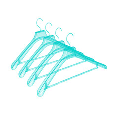 Turquoise Hanging Hangers Against Transparent Background in Minimalist Arrangement Art Form