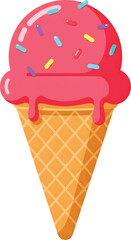 Vector Illustration Strawberry ice cream cone with sprinkles