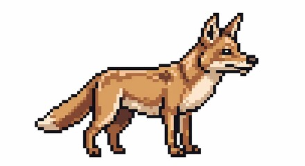 Pixel Art Coyote Standing Profile Isolated White Background Retro 8 Bit Wild Animal Illustration Game Asset